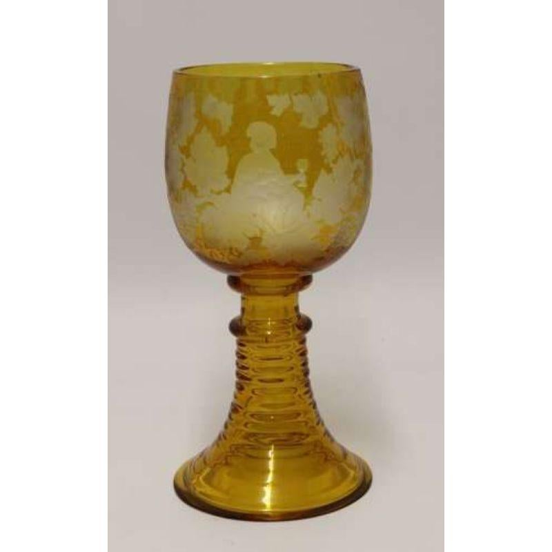 19th Century German Cut and Engraved Amber Glass Engraved Goblet, circa 1880 8