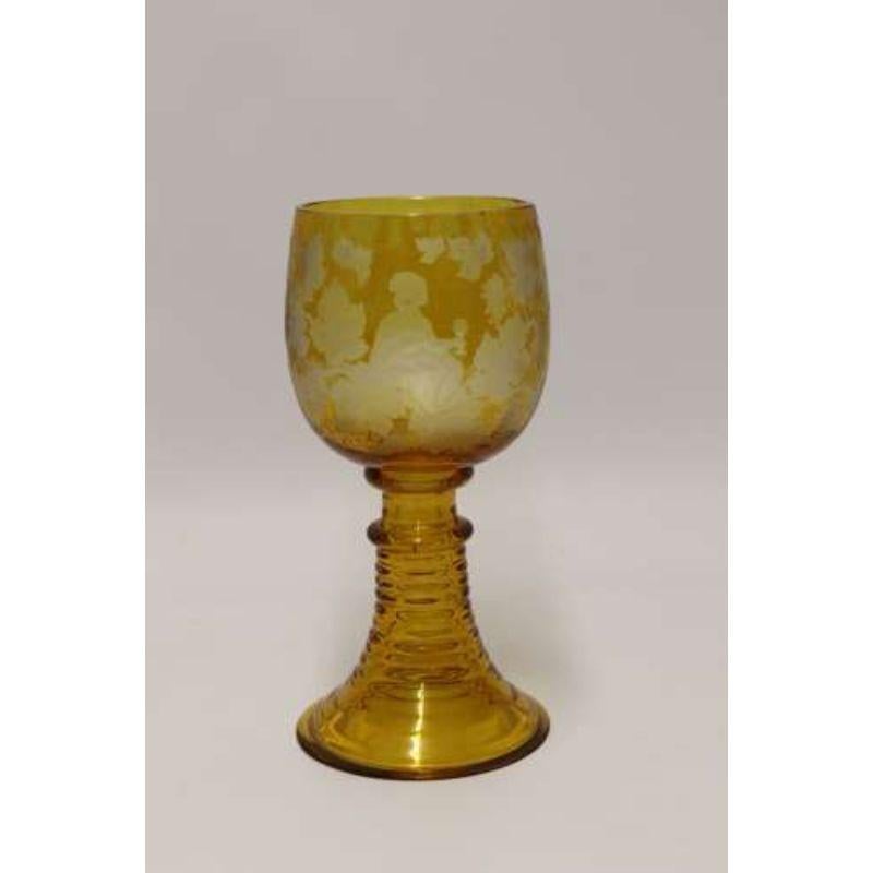 19th Century German Cut and Engraved Amber Glass Engraved Goblet, circa 1880 9