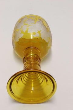19th Century German Cut and Engraved Amber Glass Engraved Goblet, circa 1880