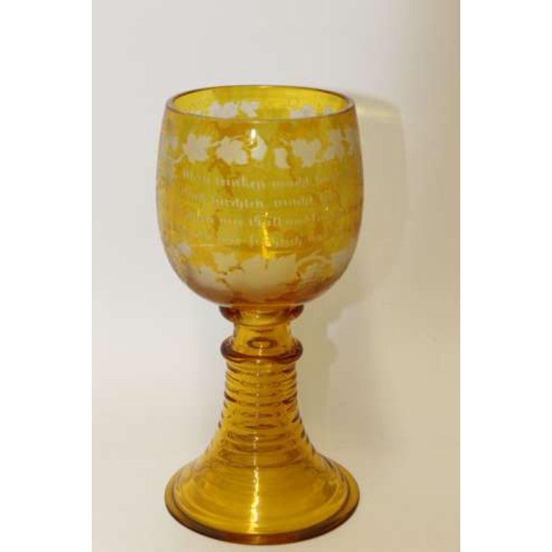 19th Century German Cut and Engraved Amber Glass Engraved Goblet, circa 1880 2
