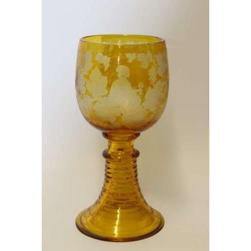 19th Century German Cut and Engraved Amber Glass Engraved Goblet, circa 1880 3