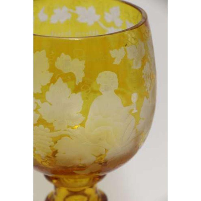 19th Century German Cut and Engraved Amber Glass Engraved Goblet, circa 1880 4