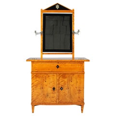 Antique 19th Century German Dressing Chest, Commode with Mirror, Biedermeier, c. 1820