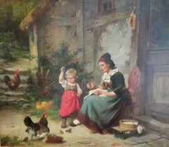 19th Century German Duesseldorfer Schule Genre Oil Painting Hermann Werner