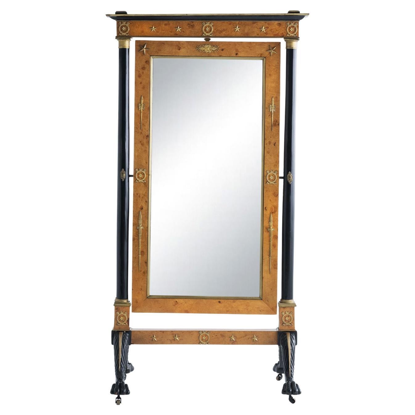 19th Century German Empire Antique Cherrywood Freestanding Floor Mirror For Sale