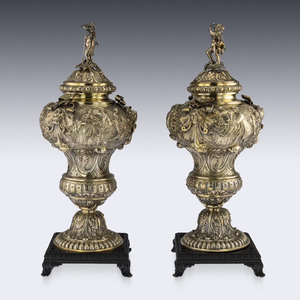 19th Century German Exceptional Solid Silver-Gilt Vases, Hanau, circa 1880 In Good Condition In Royal Tunbridge Wells, Kent