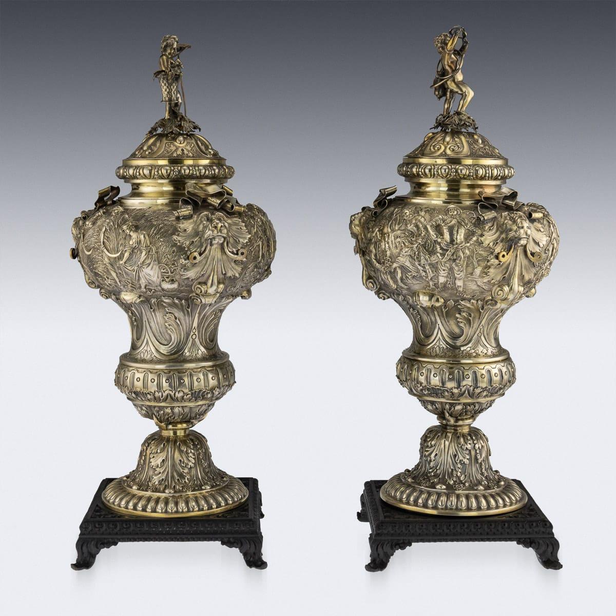 19th Century German Exceptional Solid Silver-Gilt Vases, Hanau, circa 1880 2