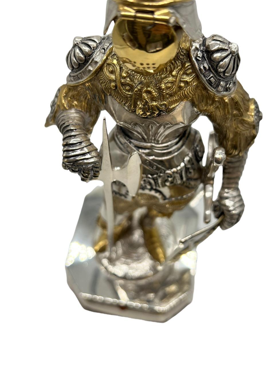 19th Century German Extremely Detailed Sterling Silver and Gold Gilt Knight 10