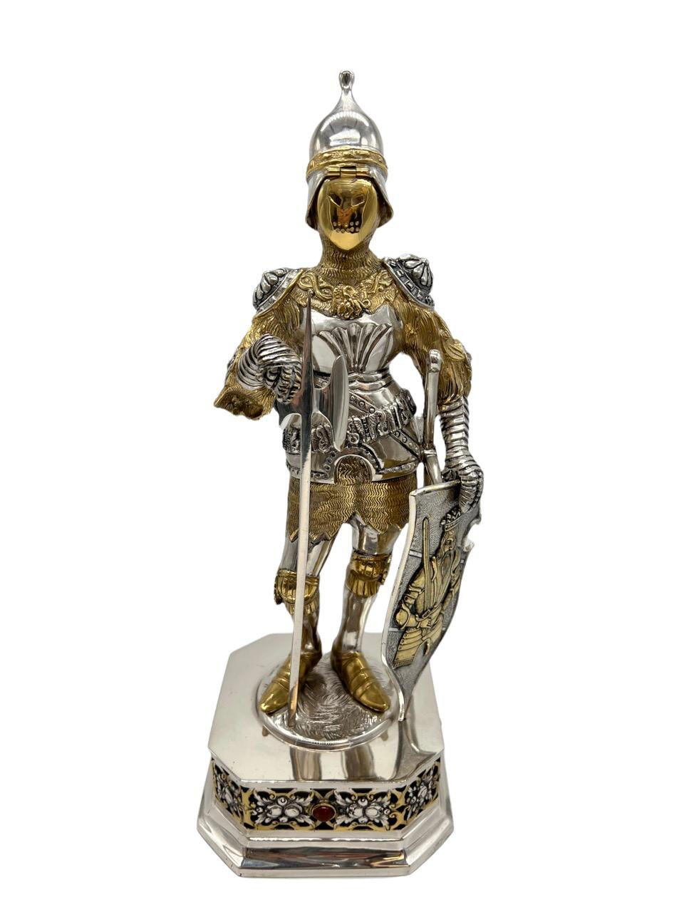 Allemand Knight allemand du 19ème siècle, extrêmement détaillé en argent sterling et or doré