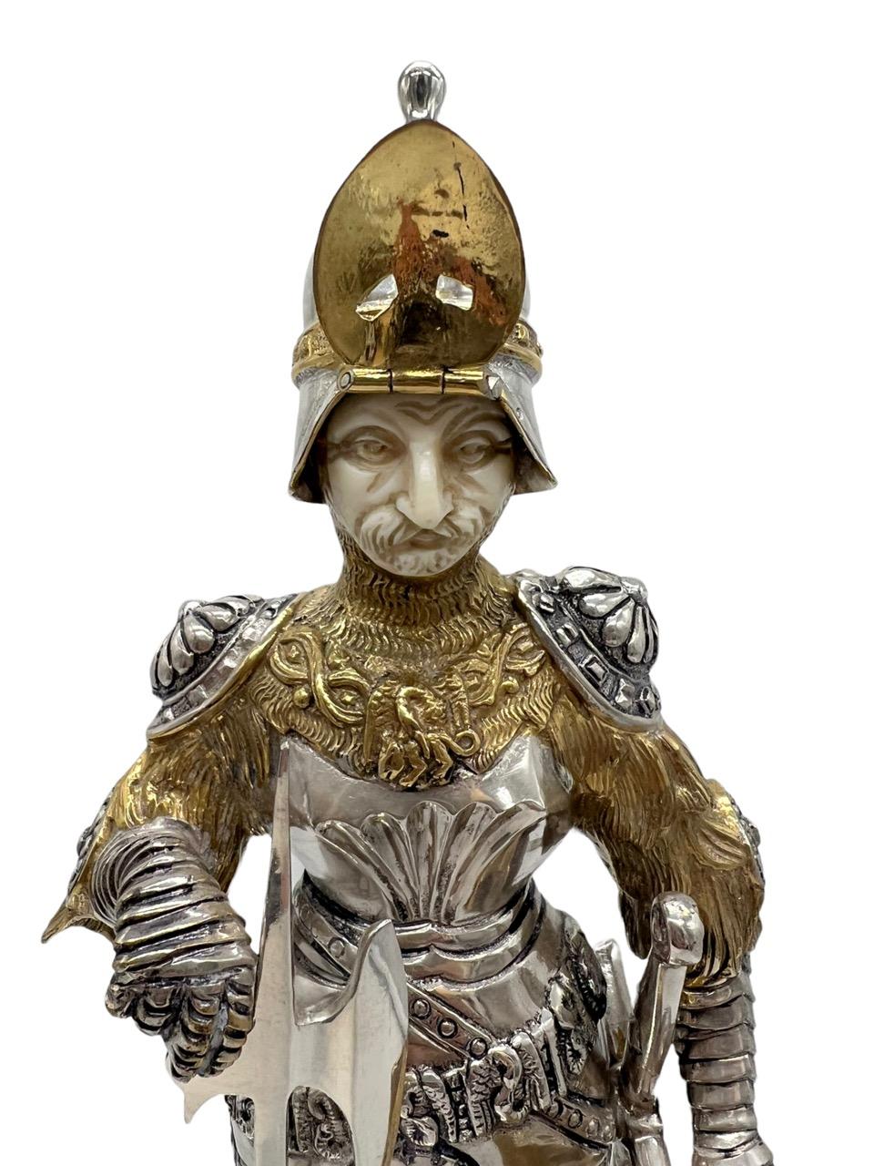 19th Century German Extremely Detailed Sterling Silver and Gold Gilt Knight 1