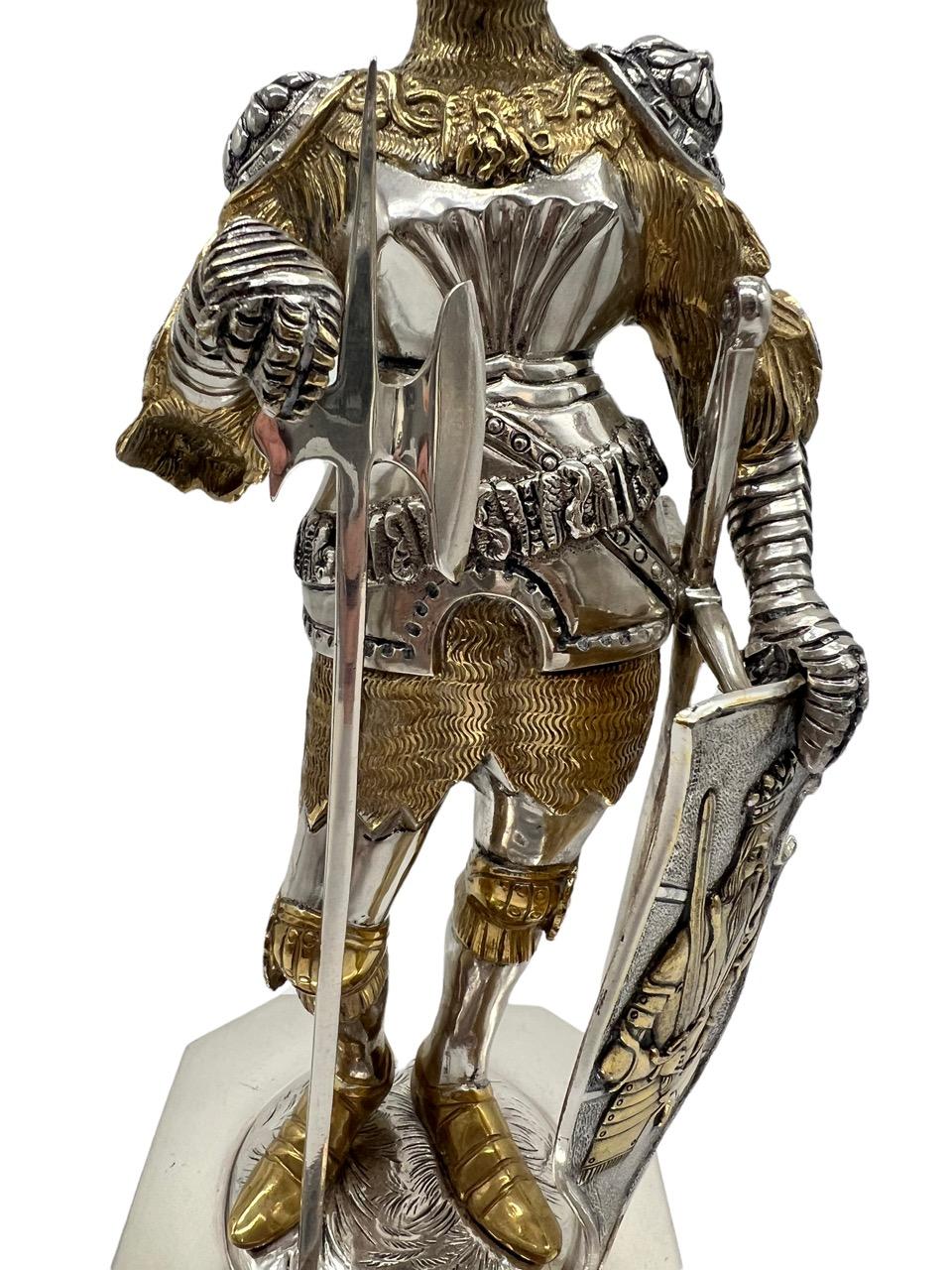 19th Century German Extremely Detailed Sterling Silver and Gold Gilt Knight For Sale 2