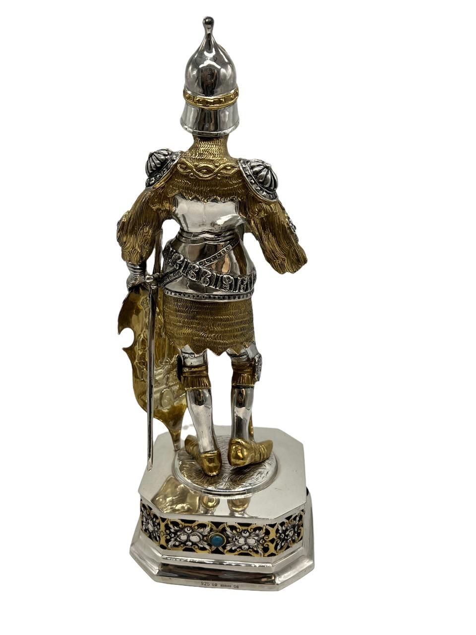 19th Century German Extremely Detailed Sterling Silver and Gold Gilt Knight For Sale 4