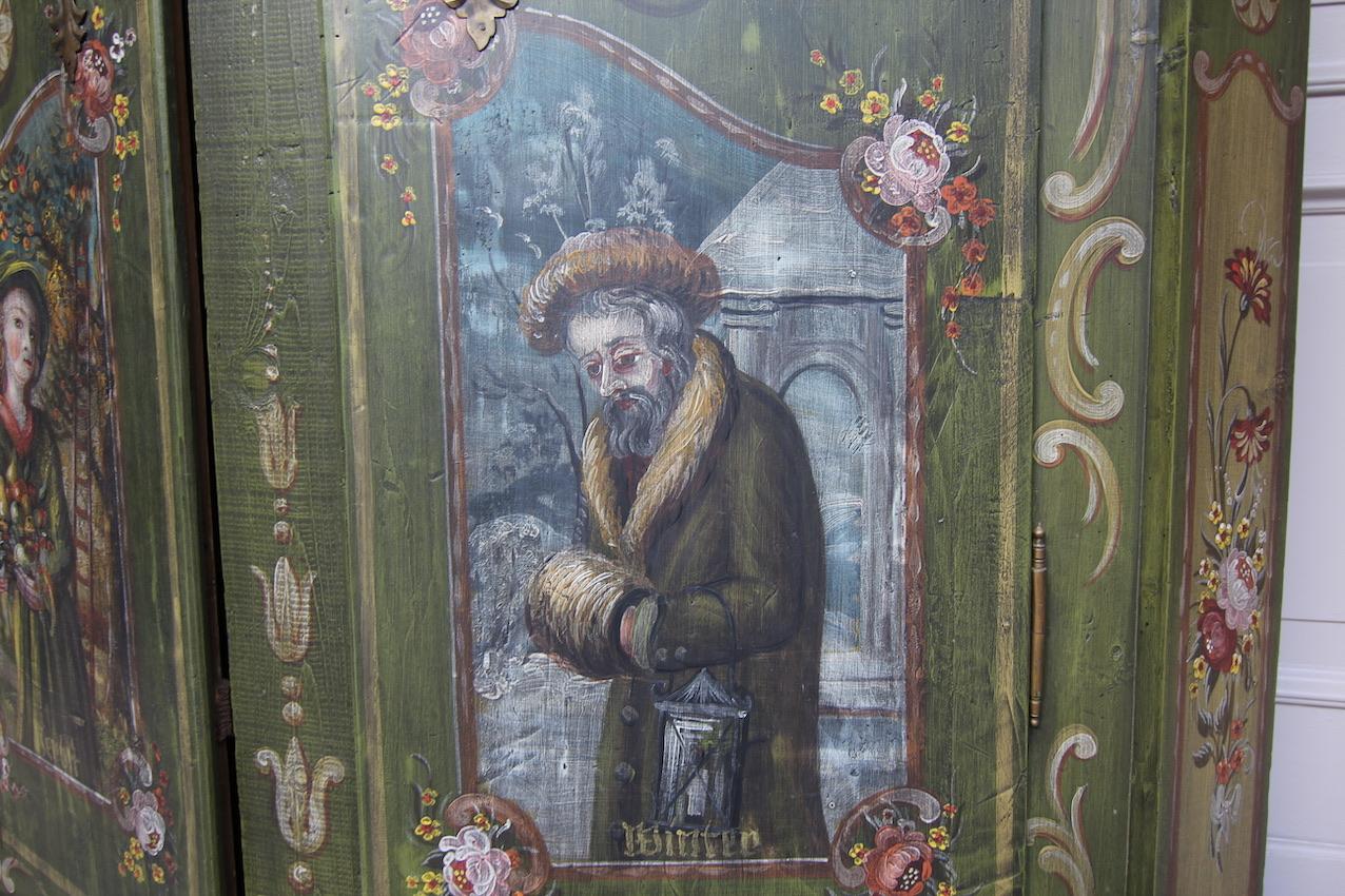 19th Century German Folk Art Painted Pine Cabinet 8