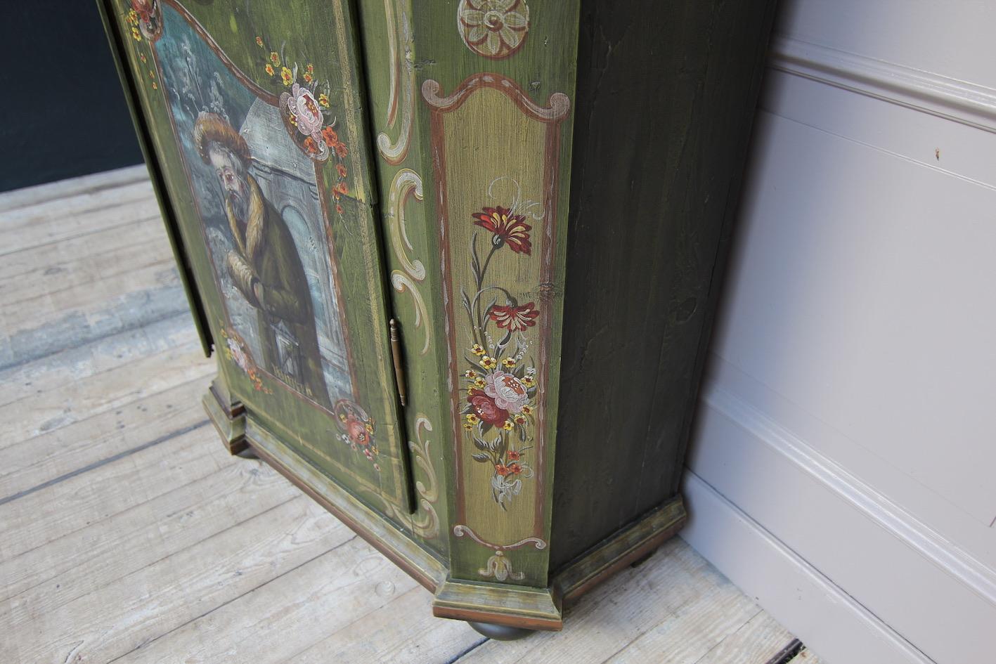 19th Century German Folk Art Painted Pine Cabinet 3