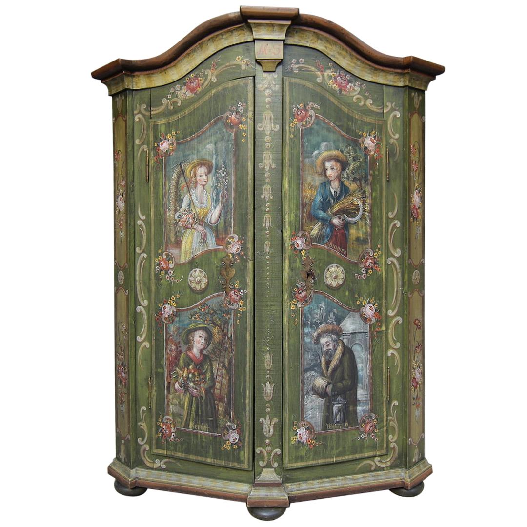 19th Century German Folk Art Painted Pine Cabinet