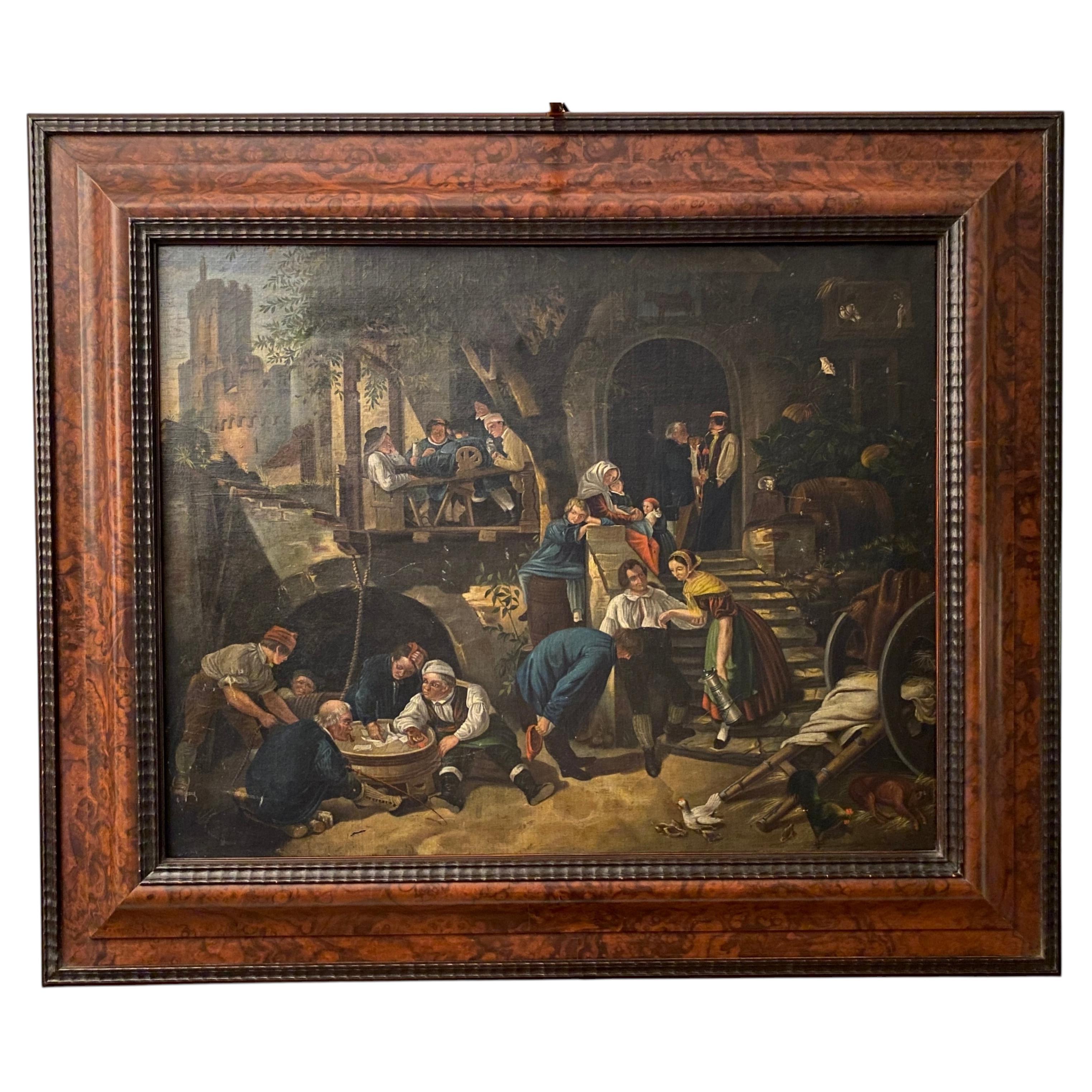 19th Century German Genre Painting Attrib. to Johann Sperl Village Scene