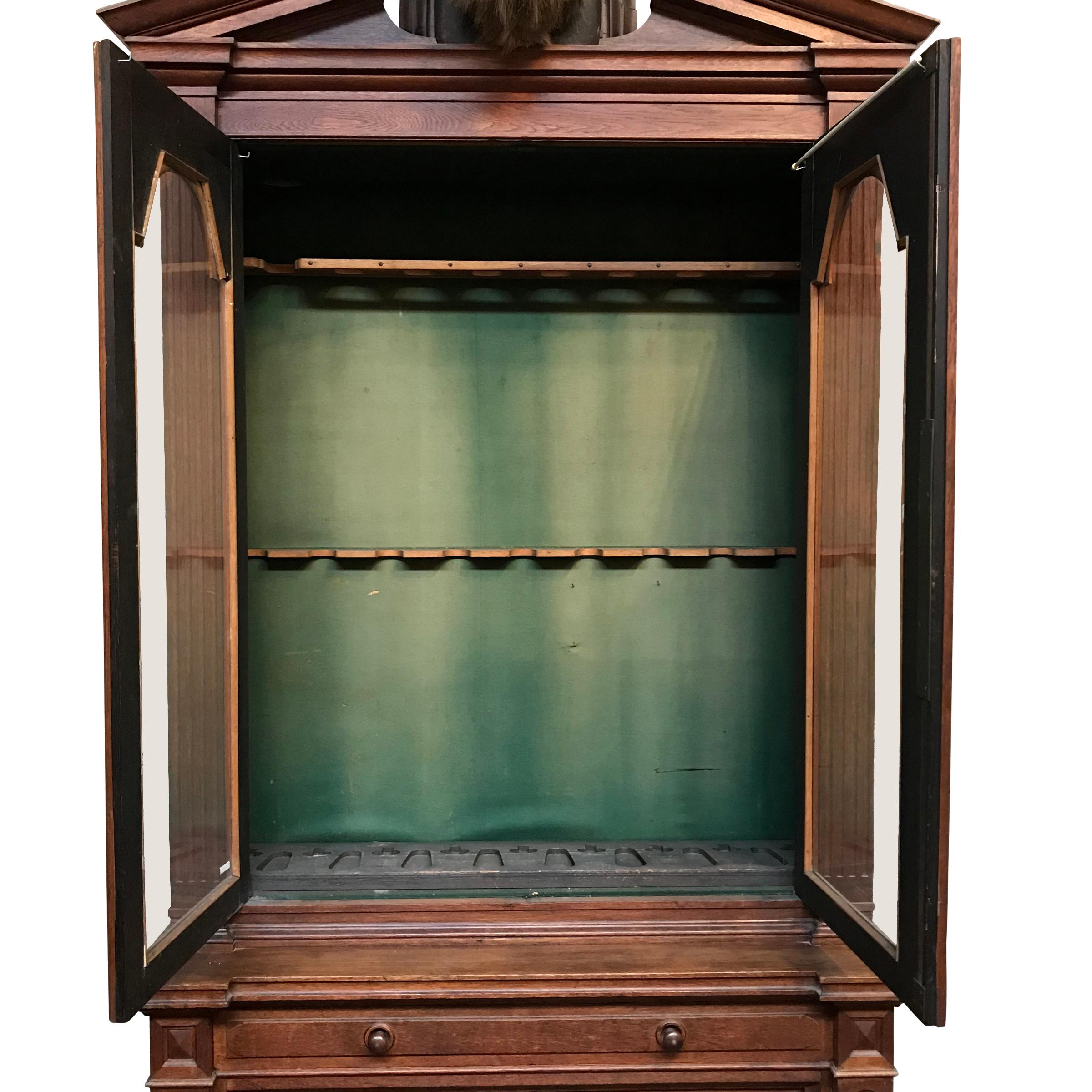 Country 19th Century German Gun Cabinet with Stag Trophy Mount