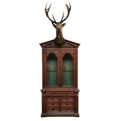 19th Century German Gun Cabinet with Stag Trophy Mount