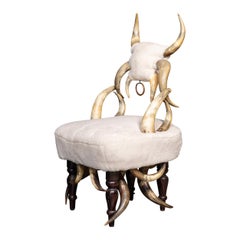 Antique 19th Century German Hall Bull Horn Chair, Black Forest c.1880