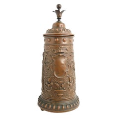 19th Century German Hammered Copper Beer Tankards, Can Stein about 1870s
