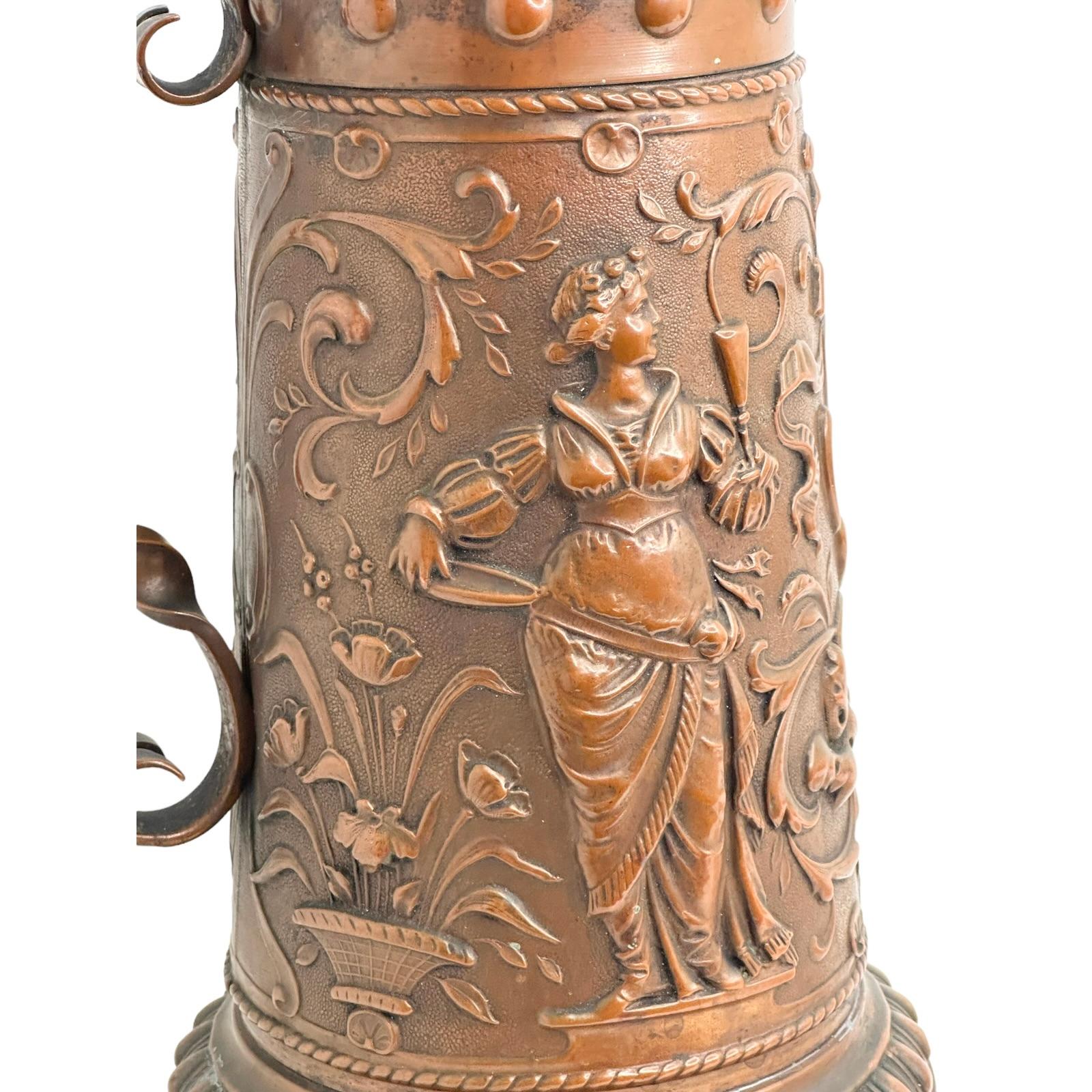 Late 19th Century 19th Century German Hammered Copper Beer Tankards, Can Stein about 1870s  For Sale