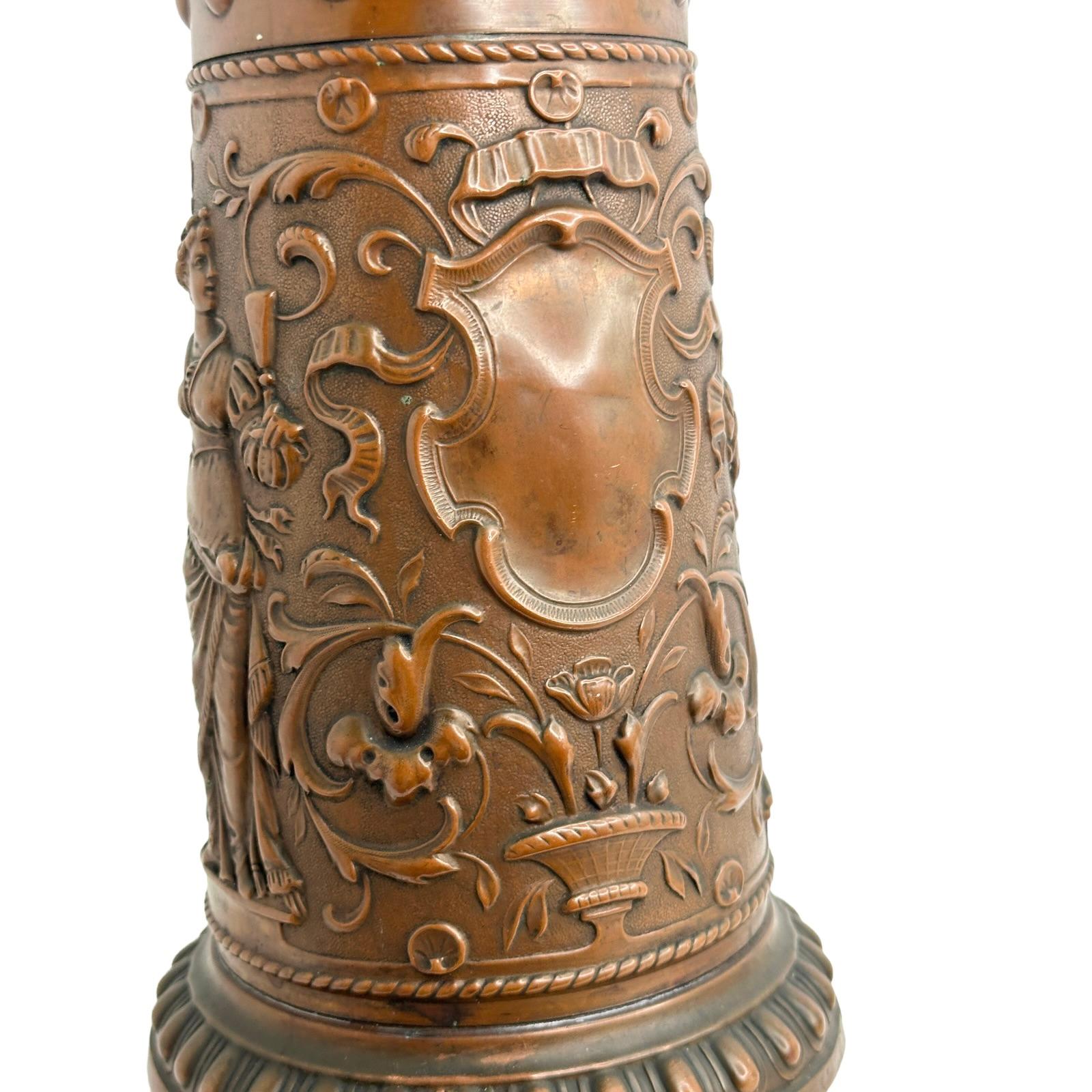 19th Century German Hammered Copper Beer Tankards, Can Stein about 1870s  For Sale 1