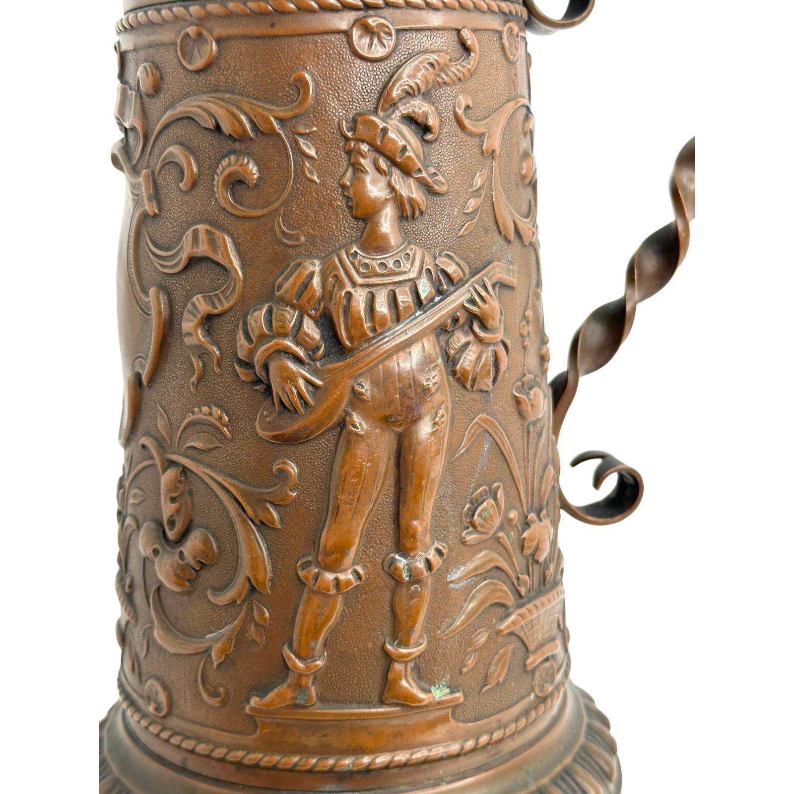 Late 19th Century 19th Century German Hammered Copper Beer Tankards, Can Stein about 1870s