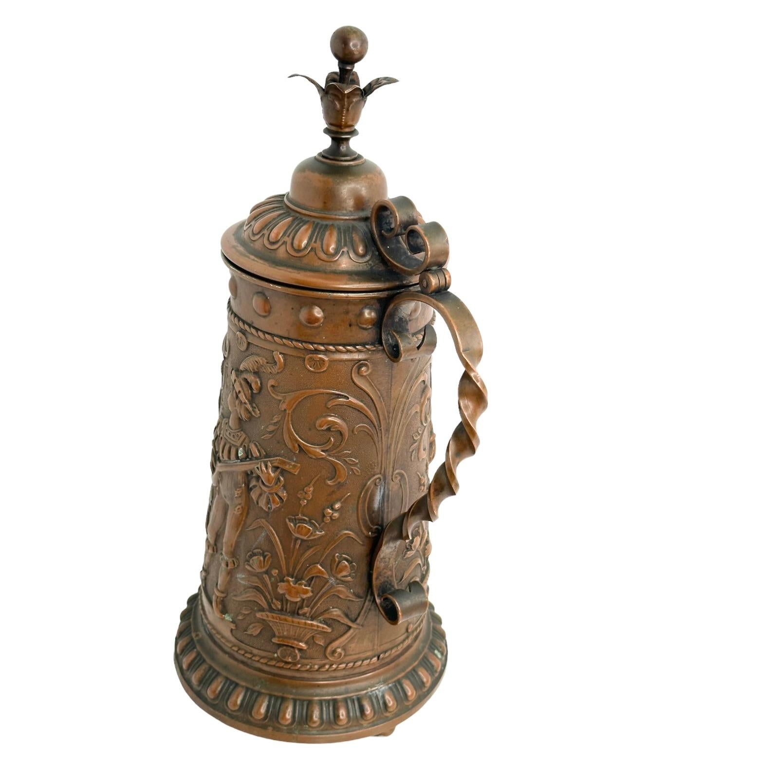 19th Century German Hammered Copper Beer Tankards, Can Stein about 1870s 1