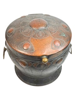 19th Century German Hammered Copper & Brass Bread Box, Kitchen Utensil