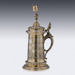 19th Century German Hanau Solid Silver-Gilt & Coin-Set Figural Tankard, c.1870