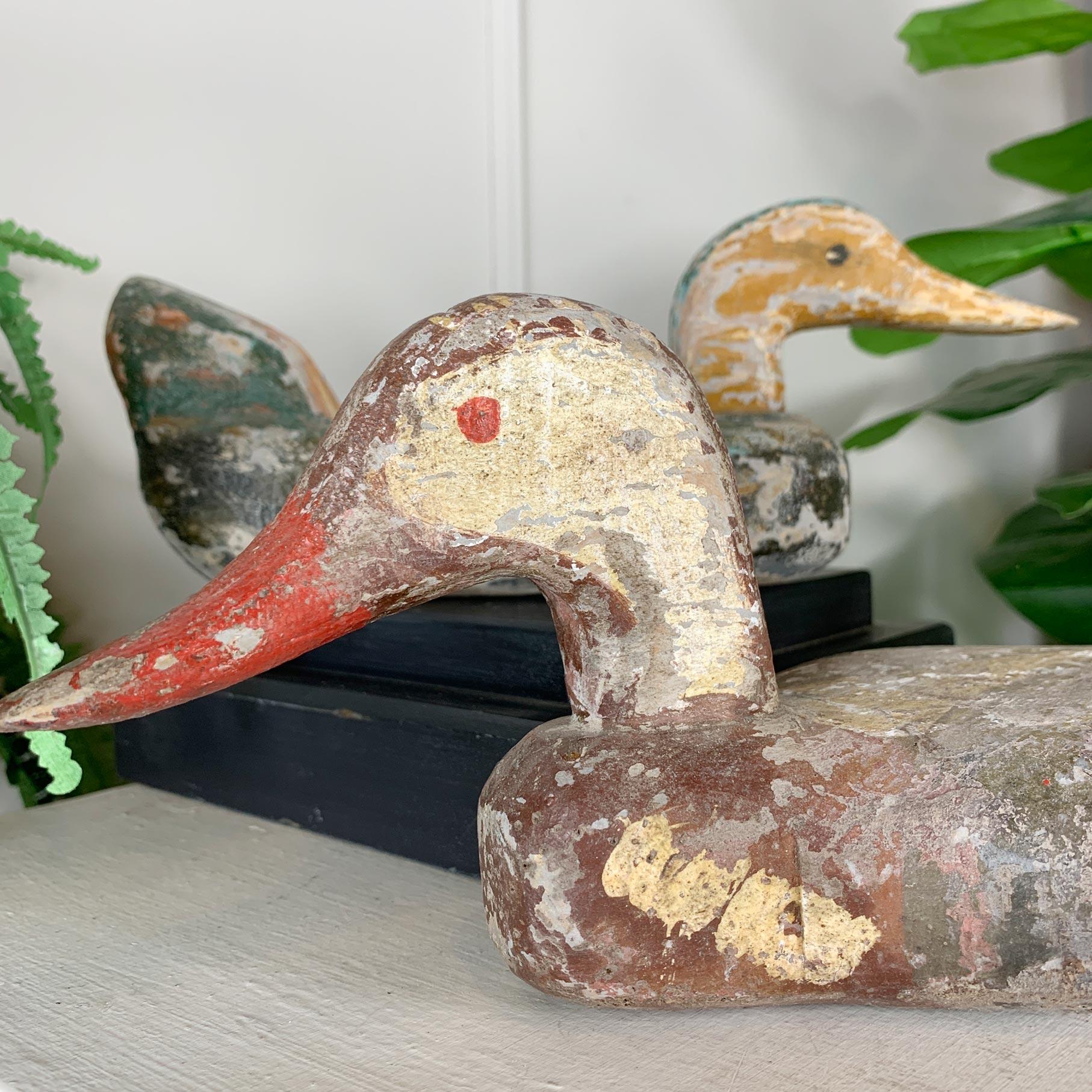 Late 19th Century 19th Century German Hand Carved and Painted Decoy Ducks