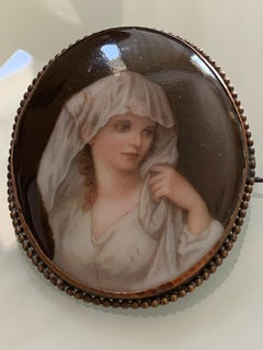 19th-Century German Hand-Painted Porcelain Beatrice Cenci Brooch