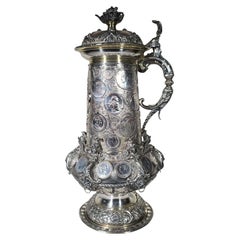 19th-Century German Jug with Inlaid Coins