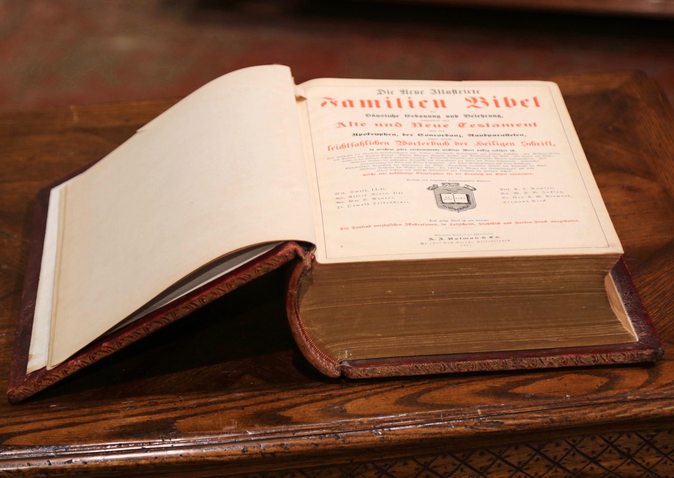 Deutsche Ledereinband „Bibel Heilige Schrift“-Bibel des 19. Jahrhunderts, datiert 1891 im Zustand „Hervorragend“ in Dallas, TX