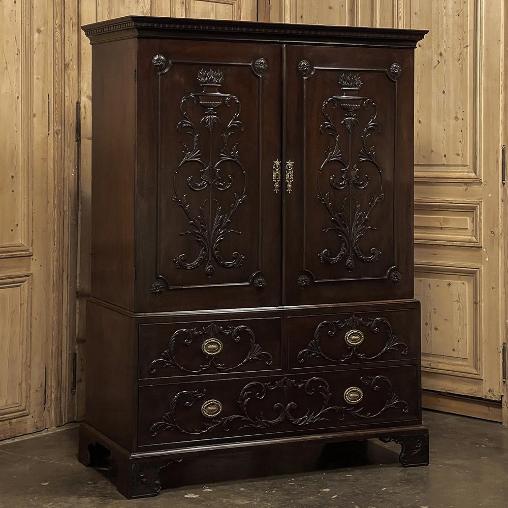 19th Century German Mahogany Wardrobe ~ Linen Press will make the perfect addition to the bedroom or dining room, being equally adept at storing clothes or table linens.  The casework is sized perfectly to house a family's entire collection of