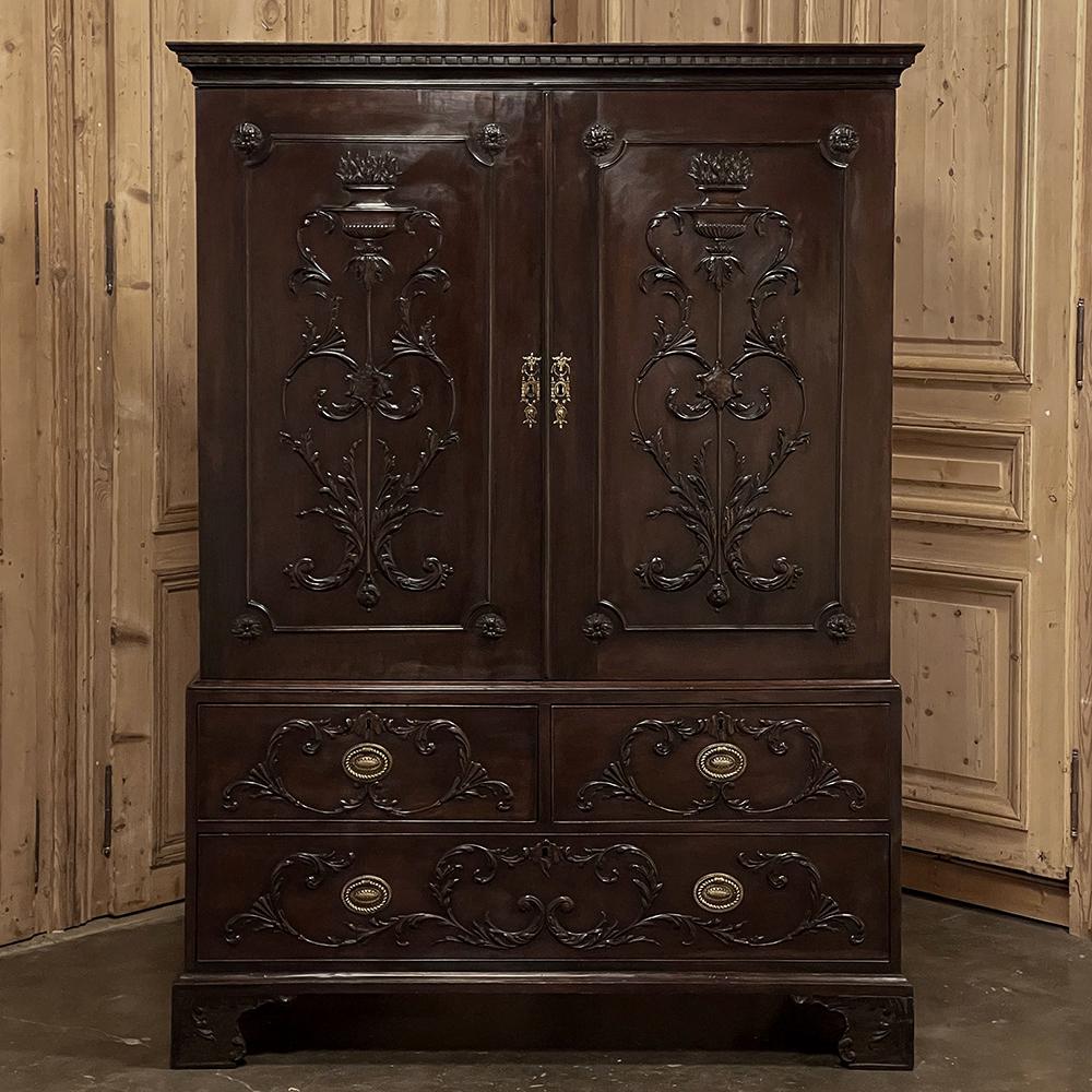 Néo-baroque Armoire allemande en acajou du 19ème siècle ~ Presse en lin en vente