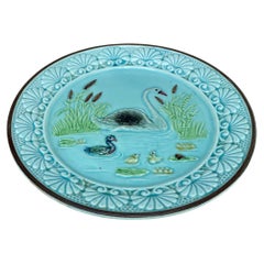 19th Century German Majolica Swan Plate circa 1900