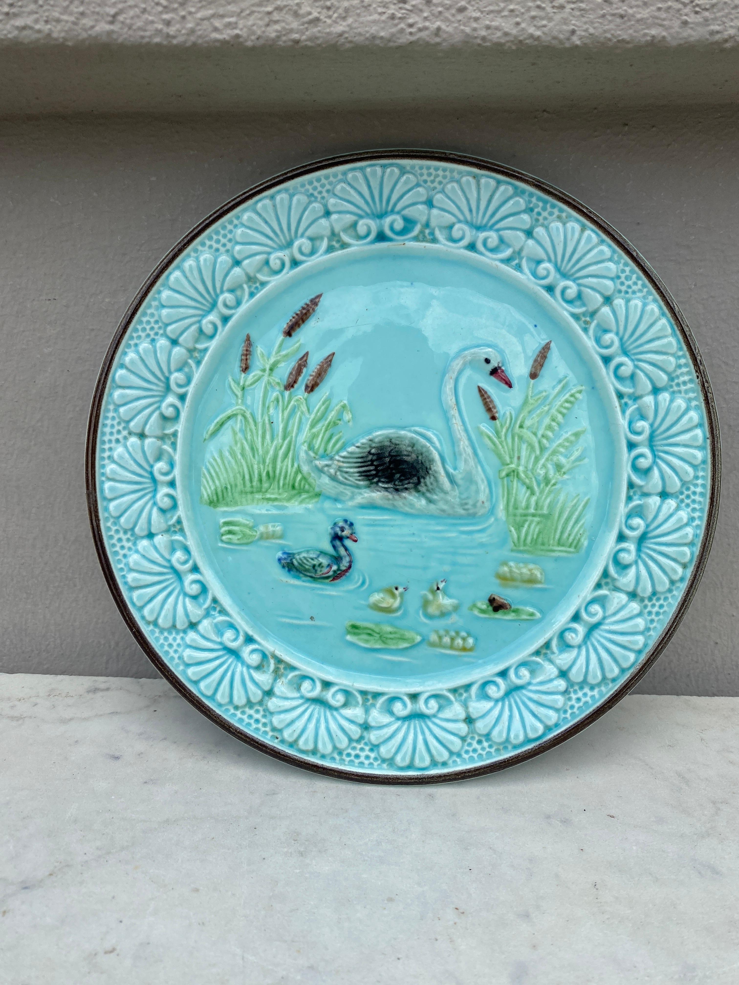 Country 19th Century German Majolica Swan Plate circa 1900