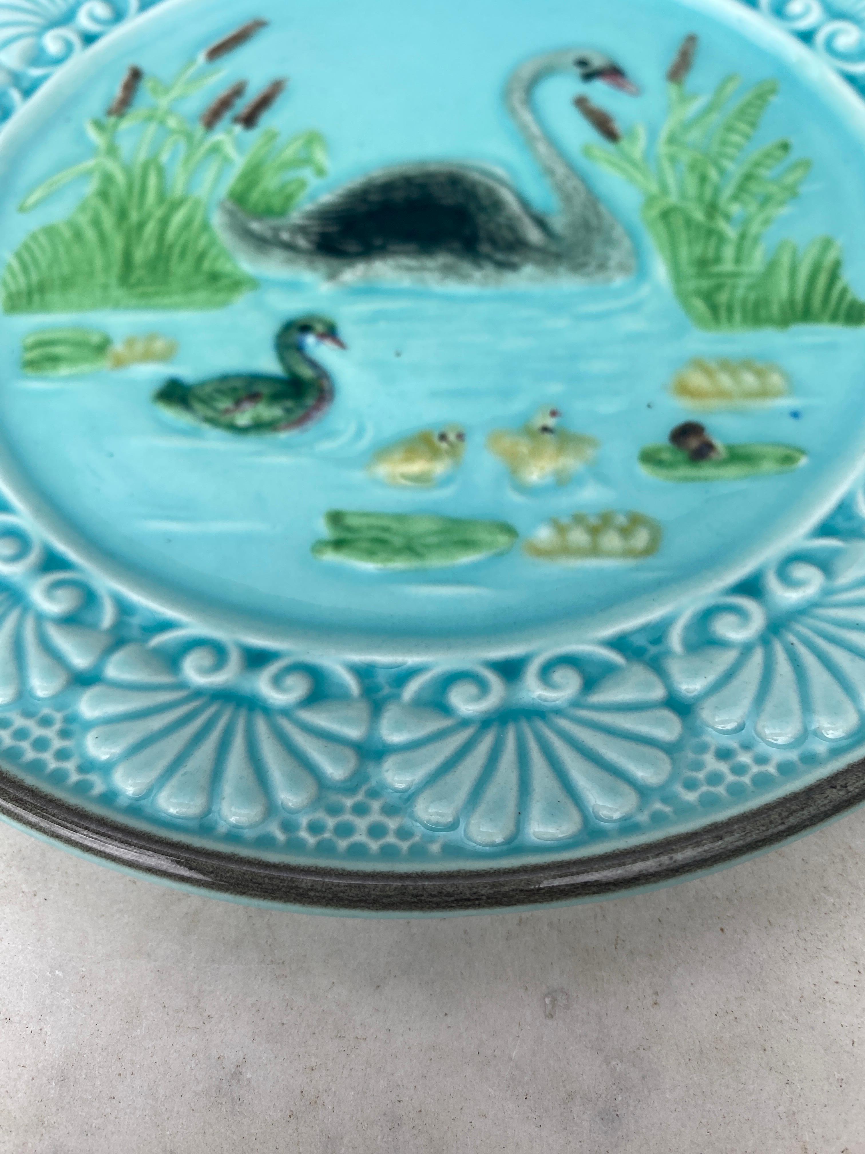 Ceramic 19th Century German Majolica Swan Plate, circa 1900