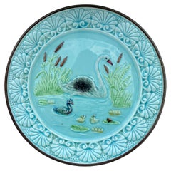 19th Century German Majolica Swan Plate circa 1900
