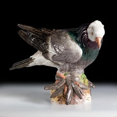 19th century German Meissen painted porcelain model of a Pigeon