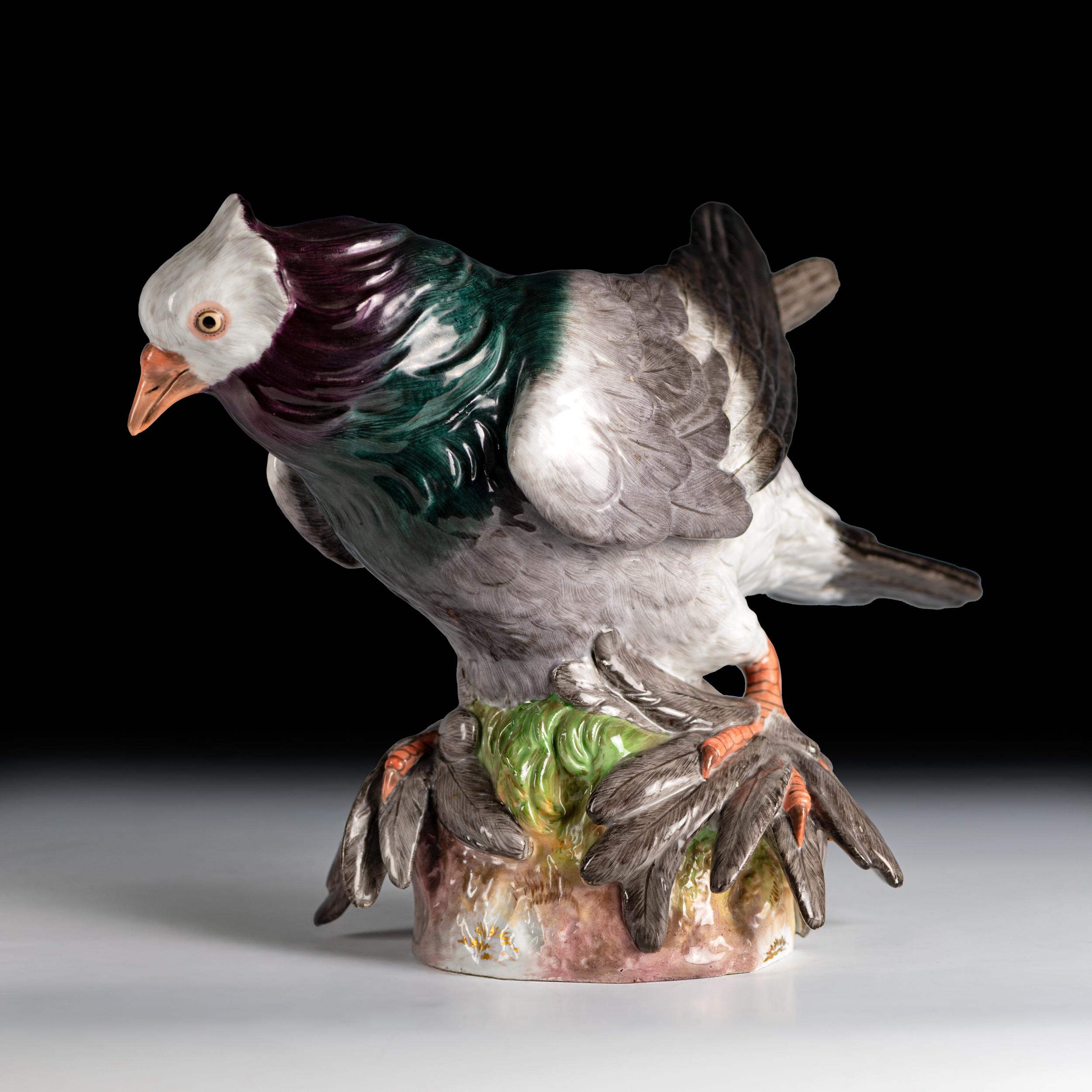 Tedesco Modello in porcellana dipinta Meissen Porcelain del XIX secolo raffigurante un piccione in vendita