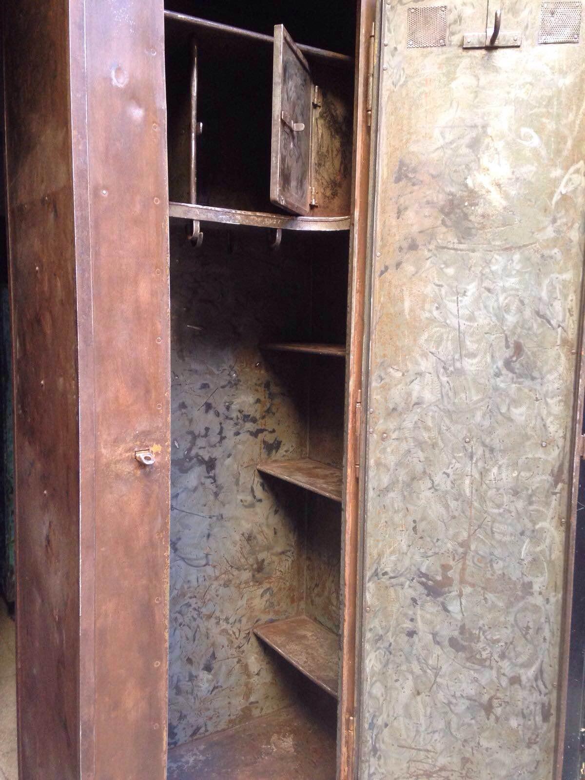 Extremely rare military locker. This cabinet comes from the 1920s-1930s and it has been used by the German Army. You can find it In its original rust-colored patina, it has been restored and painted with a particular product that stops the oxidation