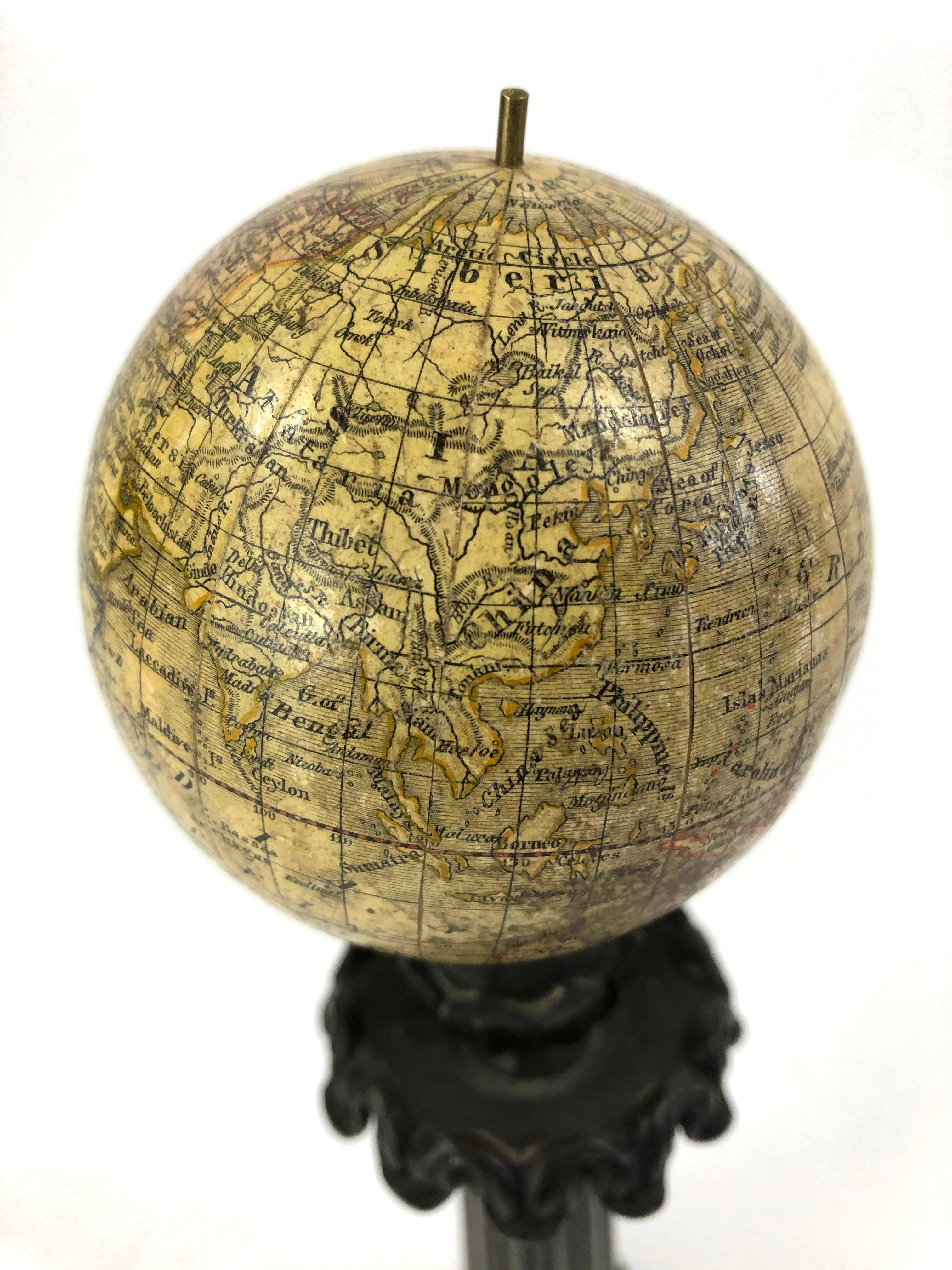 Brass 19th Century German Miniature Pocket Terrestrial Globe For Sale