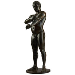 Sculpture en bronze d'athlète masculin nu allemand du 19ème siècle