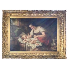 Pittura ad olio tedesca del XIX secolo firmata H. H. & Child
