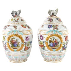 19th Century German Pair Gilt / Painted Urns