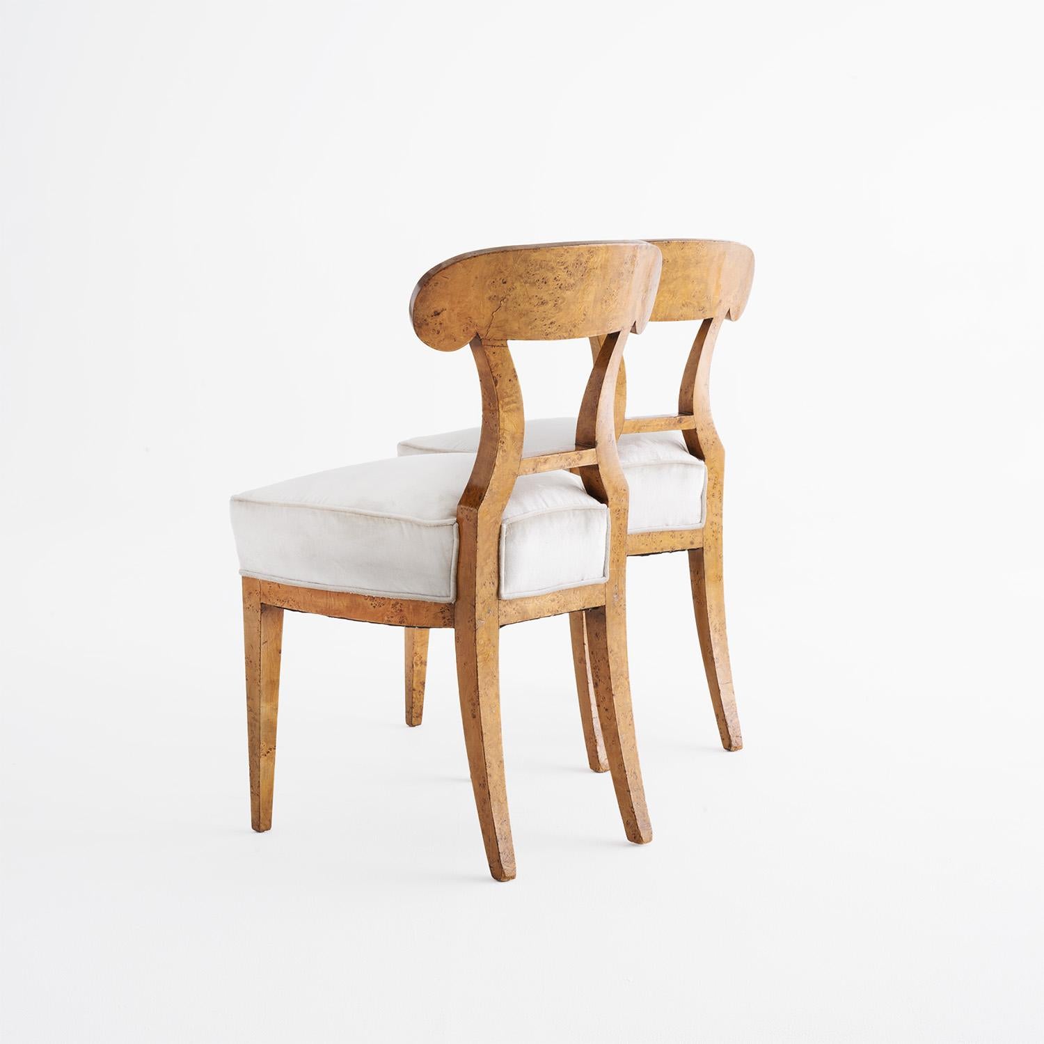 Fabric 19th Century German Pair of Antique Biedermeier Polished Cherrywood Side Chairs For Sale