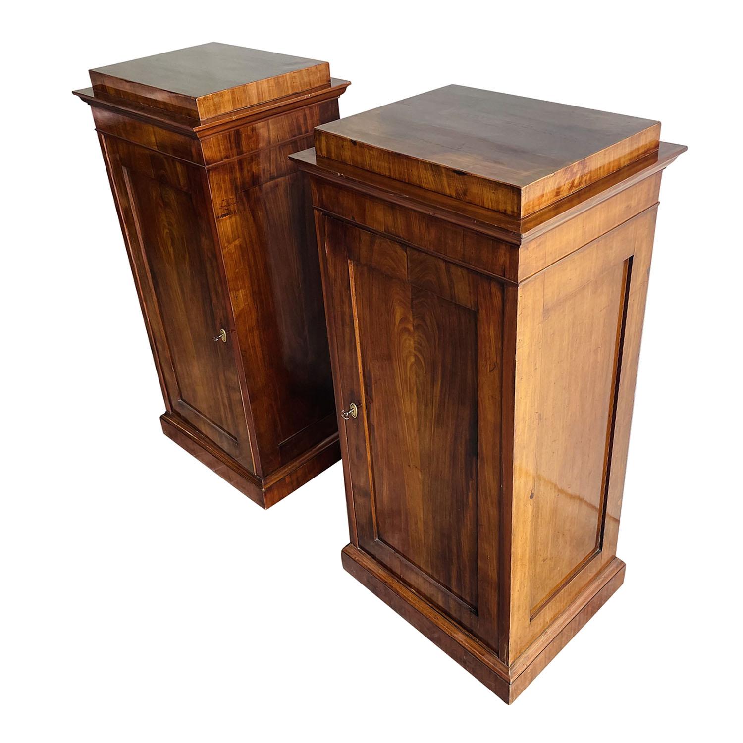 Hand-Carved 19th Century German Pair of Biedermeier Mahogany Podiums - Antique Pedestals