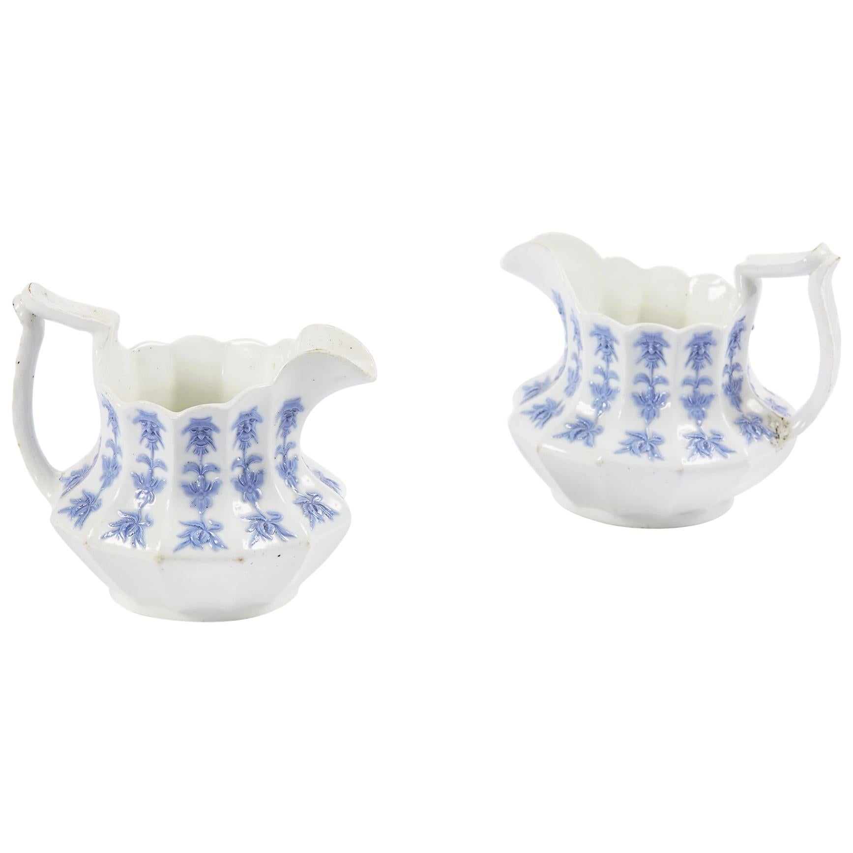 19th Century German Pair of Porcelain Blue and White Jugs